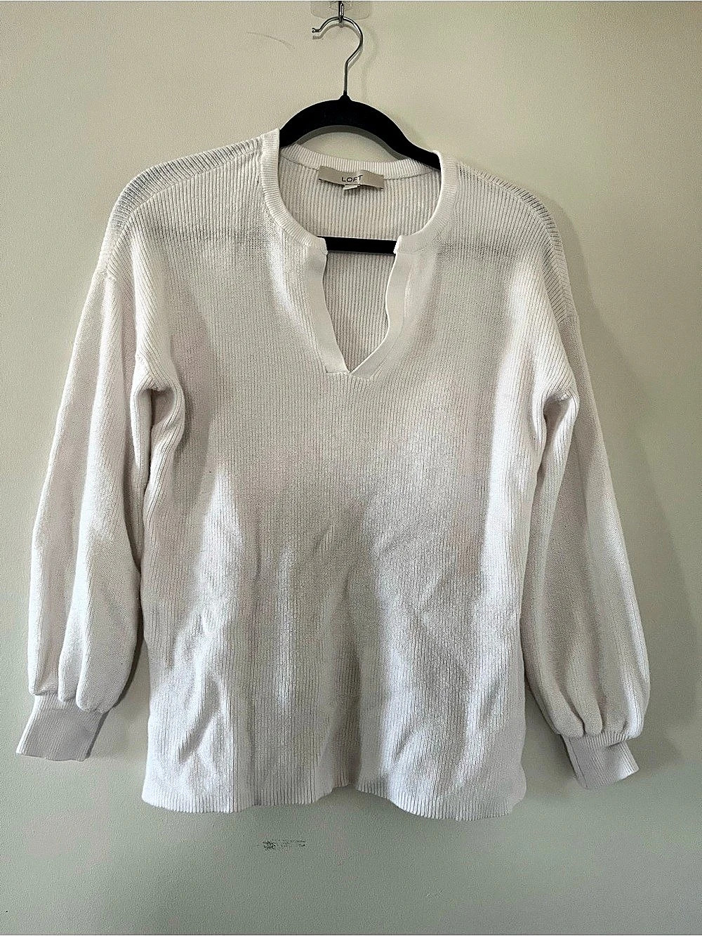 Loft 100% Cotton White Tunic Knit Sweater XS Quiet Luxury Capsule Coastal